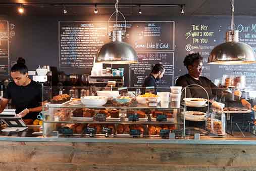 a counter with food on it