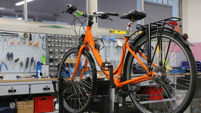 Bike being repaired in a Bike Shop