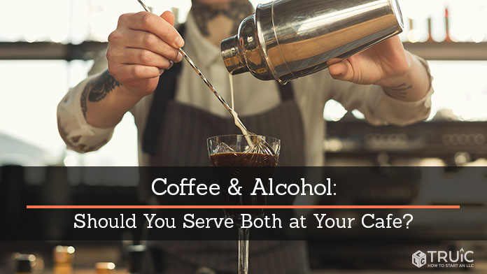 barista making a coffee and alcohol mixed beverage at a cafe